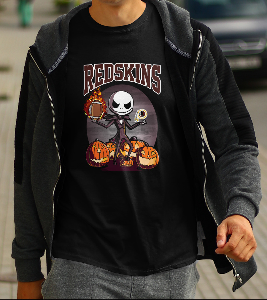 Redskins Jack Skellington Halloween Pumpkins Football Nfl Theme T-Shirt