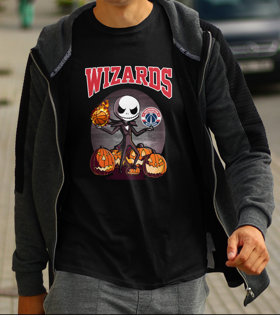 Jack Skellington Halloween Washington Wizards Basketball With Pumpkins T-Shirt