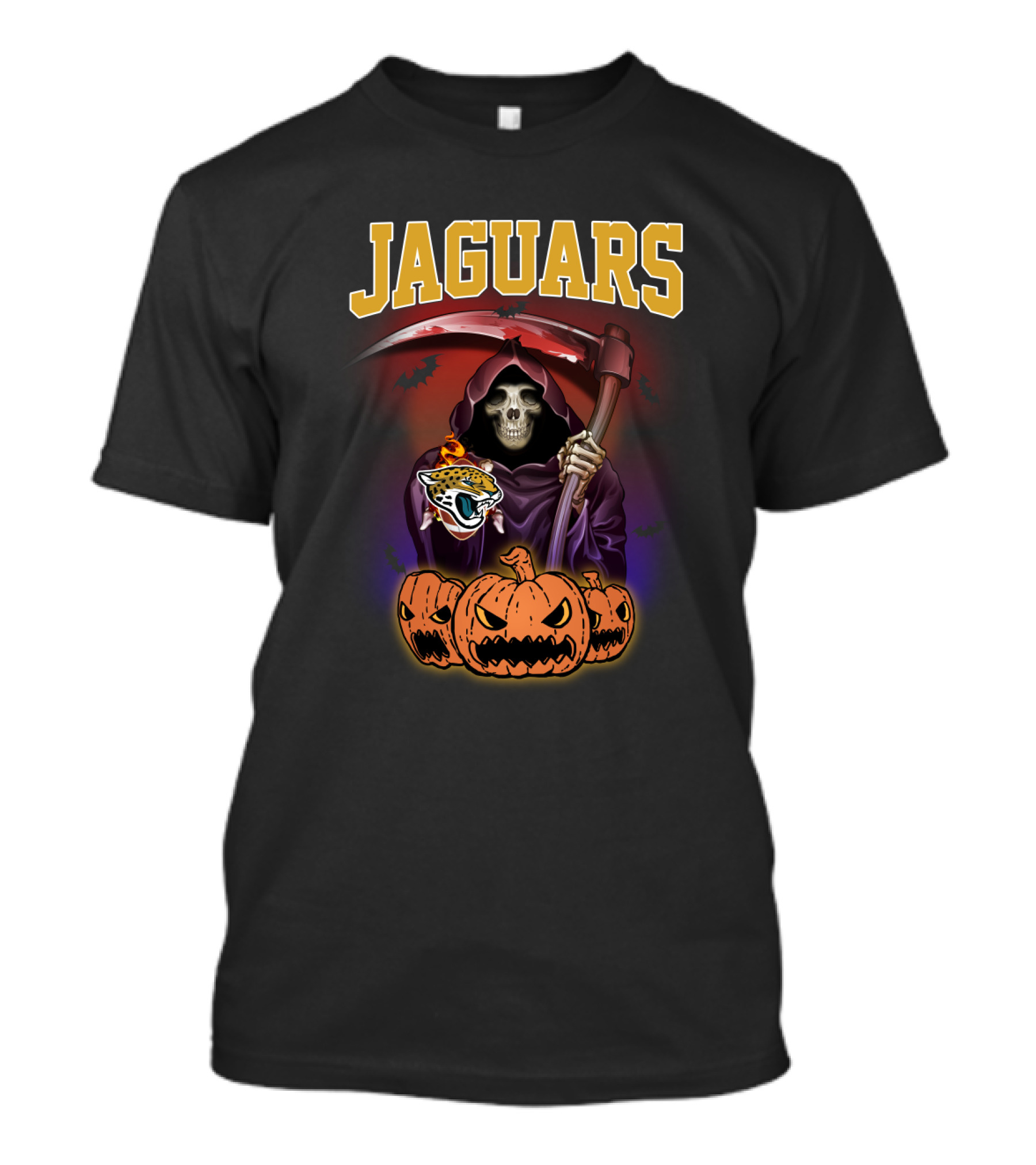 Jaguars Grim Reaper With Scythe And Pumpkins Halloween T-Shirt
