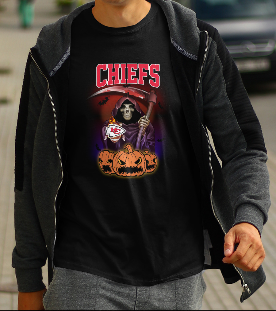 Kansas City Chiefs Reaper Halloween Pumpkins NFL T-Shirt