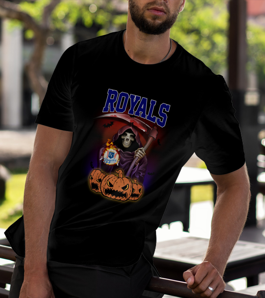 Kansas City Royals Halloween Reaper With Scythe And Pumpkins T-Shirt