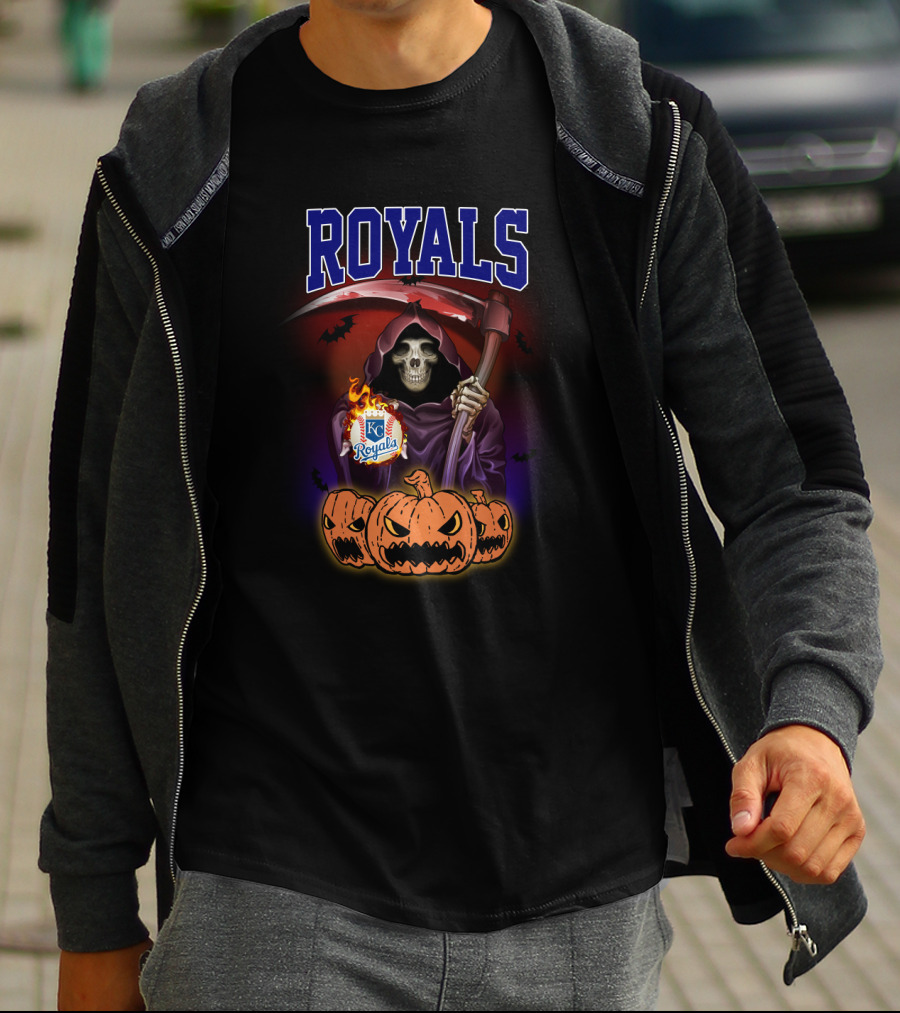 Kansas City Royals Halloween Reaper With Scythe And Pumpkins T-Shirt