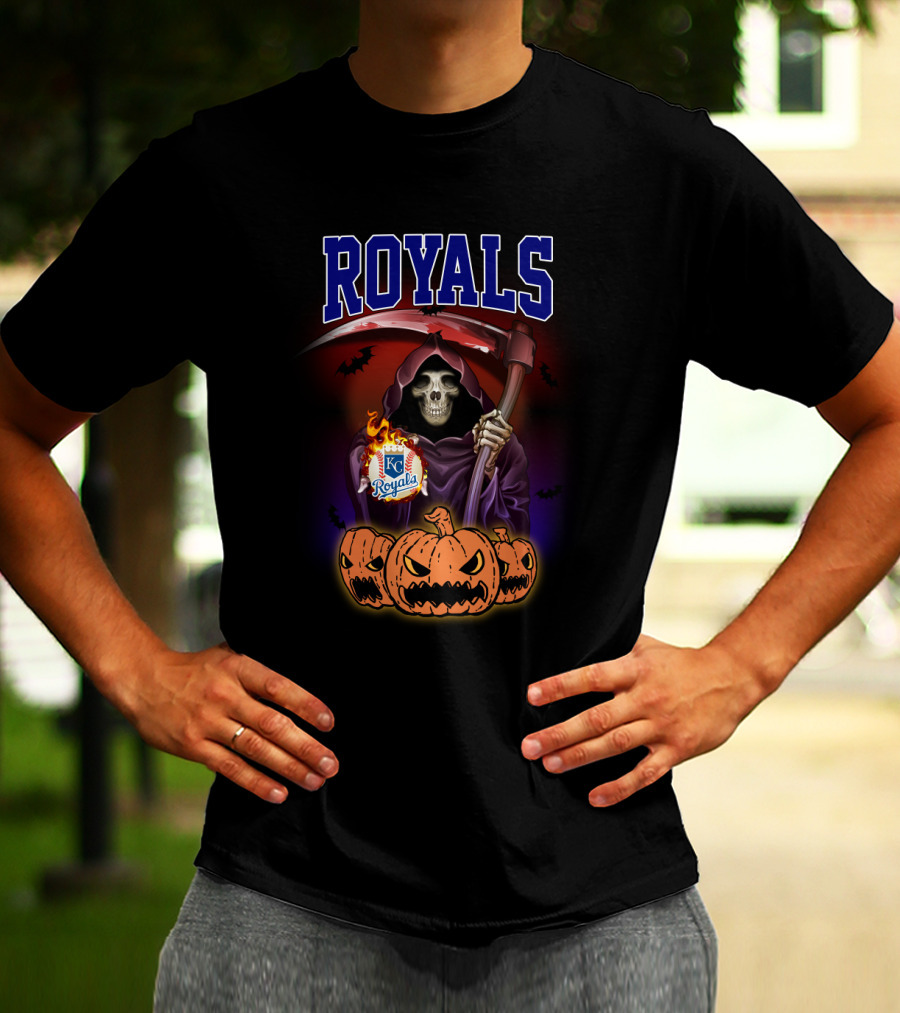 Kansas City Royals Halloween Reaper With Scythe And Pumpkins T-Shirt