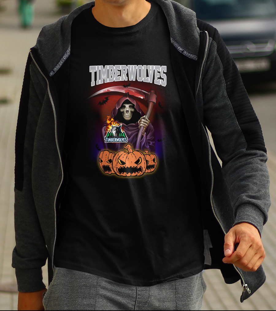 Timberwolves Grim Reaper Halloween Pumpkins Scythe T-Shirt