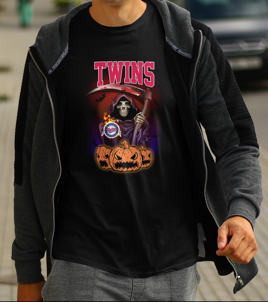 Twins Grim Reaper Halloween Scythe Pumpkins Minnesota Baseball T-Shirt