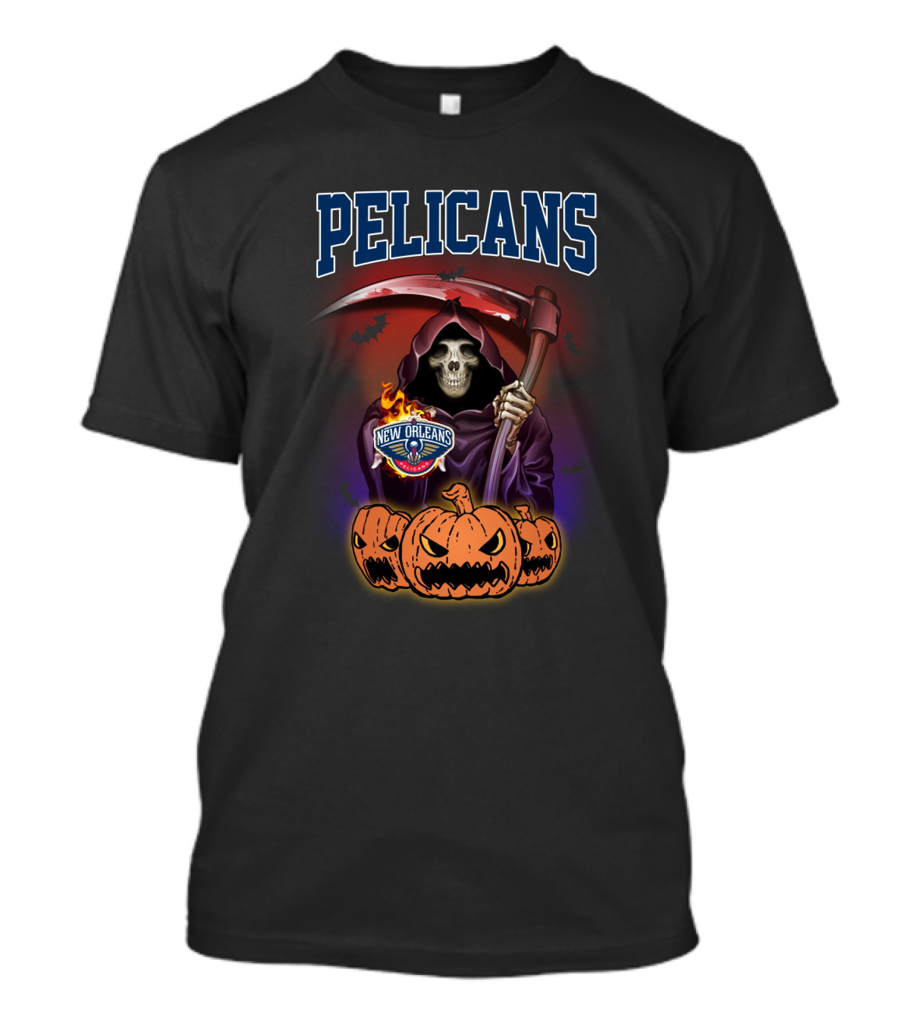 New Orleans Pelicans Grim Reaper Pumpkin Halloween T-Shirt