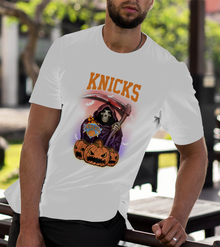 Knicks Grim Reaper Halloween Pumpkins New York Basketball T-Shirt