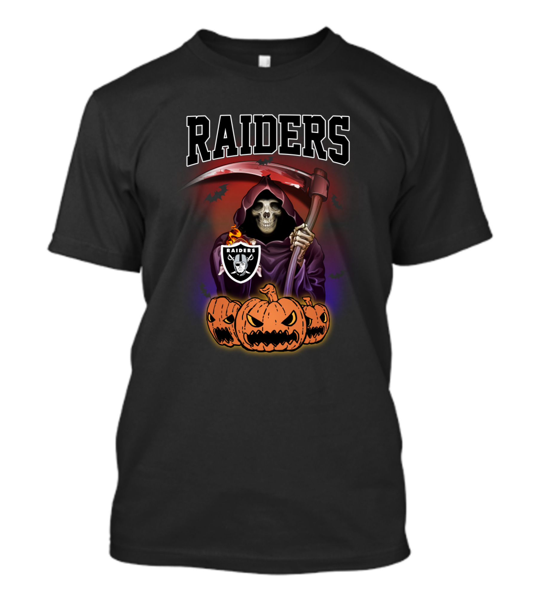 Raiders Reaper With Scythe And Pumpkins Halloween T-Shirt
