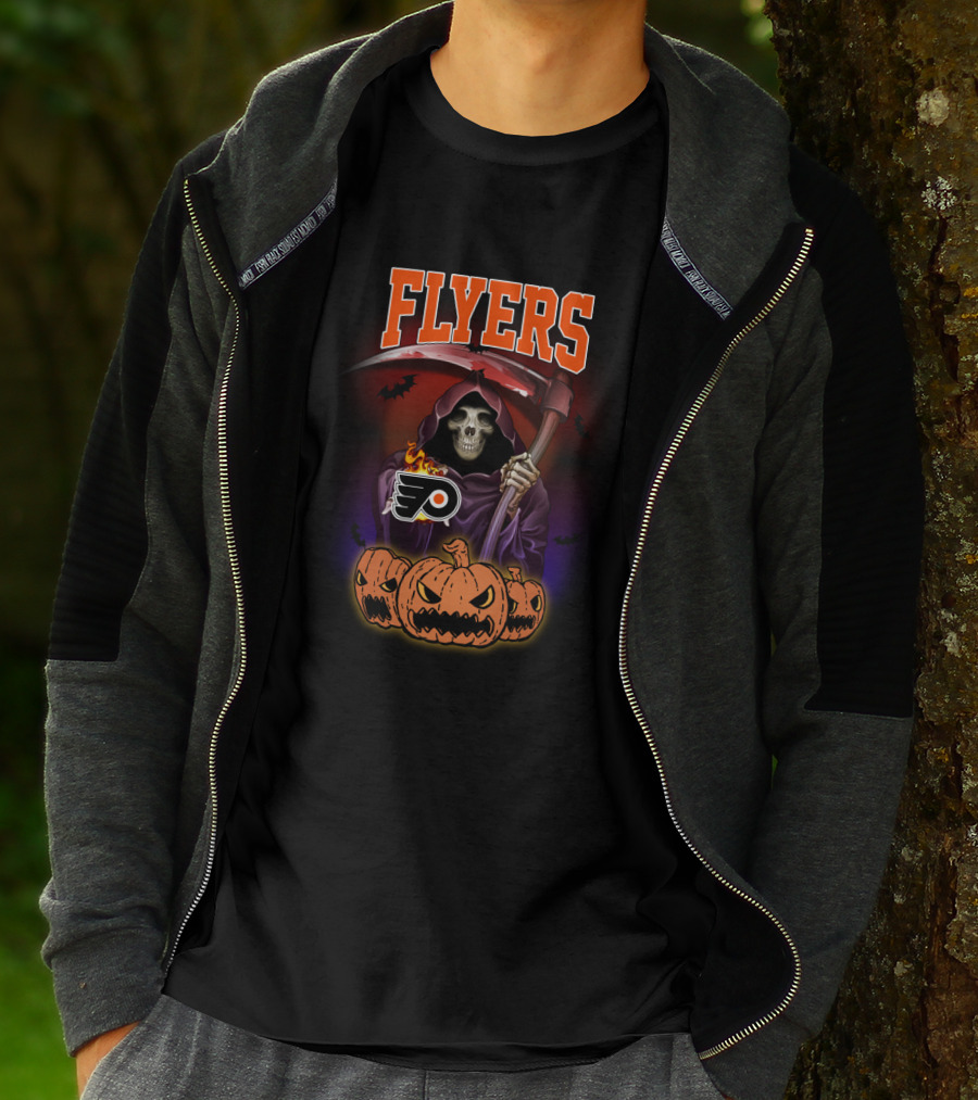 Philadelphia Flyers Grim Reaper Halloween Pumpkins T-Shirt