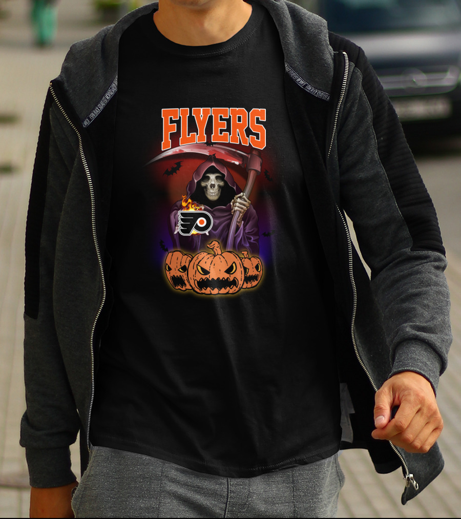 Philadelphia Flyers Grim Reaper Halloween Pumpkins T-Shirt