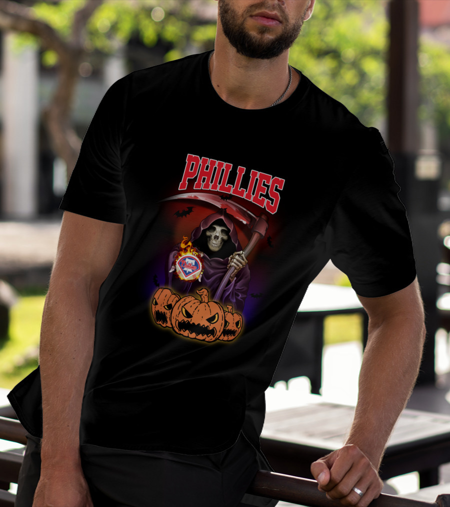 Phillies Reaper With Scythe And Pumpkins Halloween T-Shirt