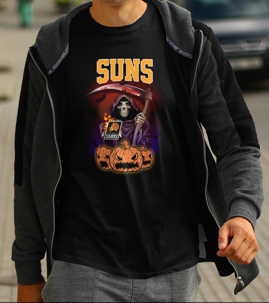 Suns Reaper Halloween Grim Scythe With Pumpkins T-Shirt