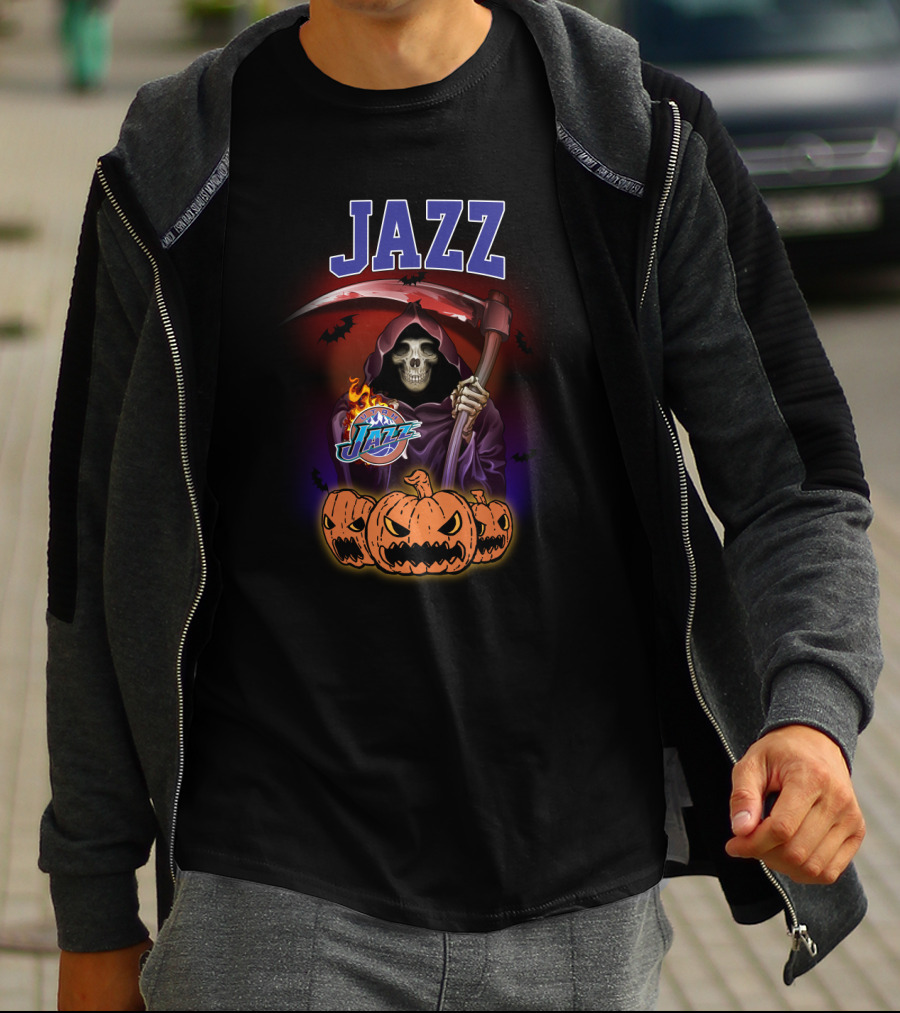 Jazz Grim Reaper Utah Halloween Pumpkins T-Shirt