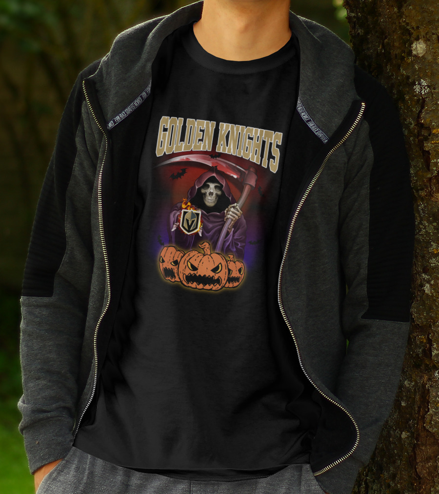 Golden Knights Halloween Grim Reaper With Pumpkins T-Shirt