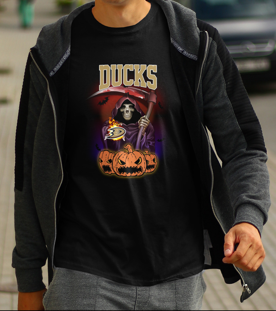 Anaheim Ducks Grim Reaper Halloween Pumpkins T-Shirt