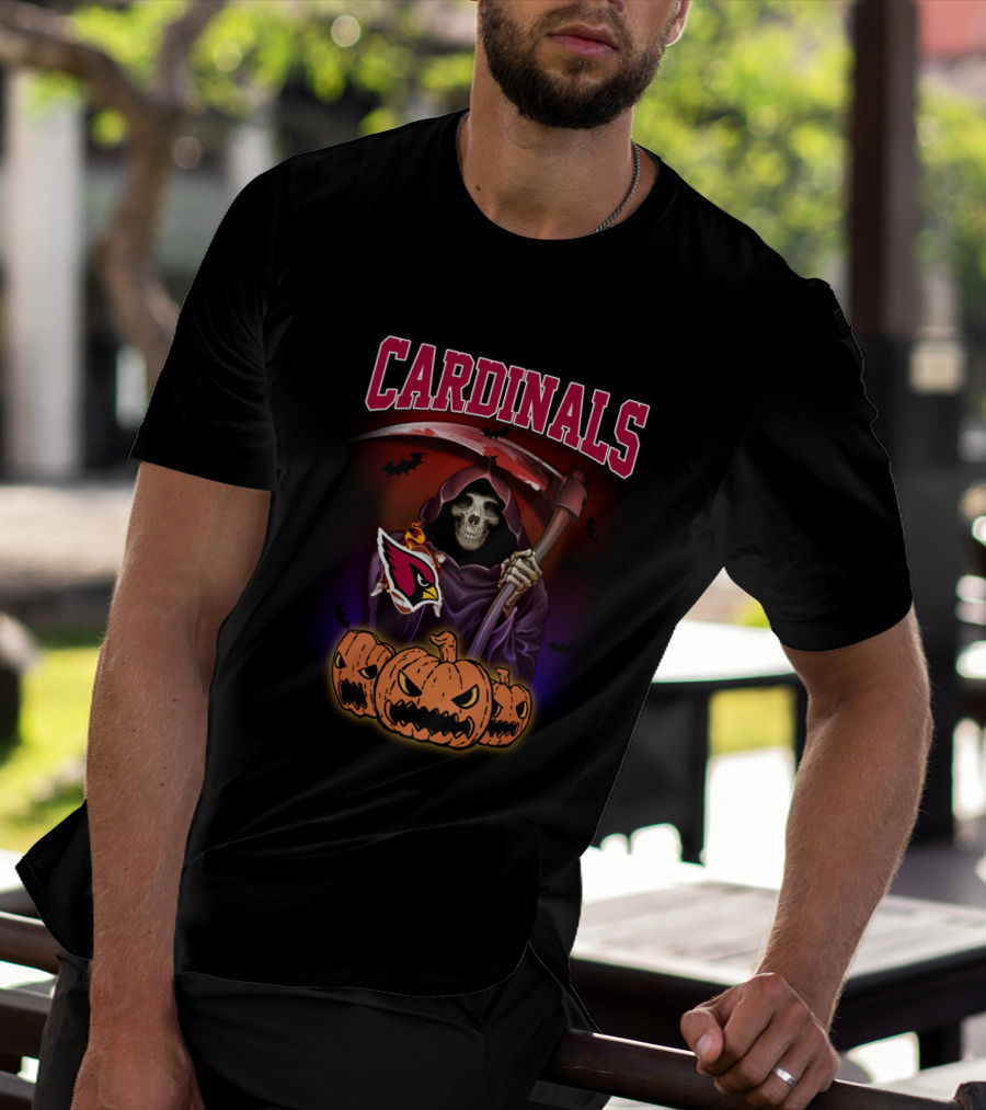 Arizona Cardinals Grim Reaper With Pumpkins And Scythe T-Shirt