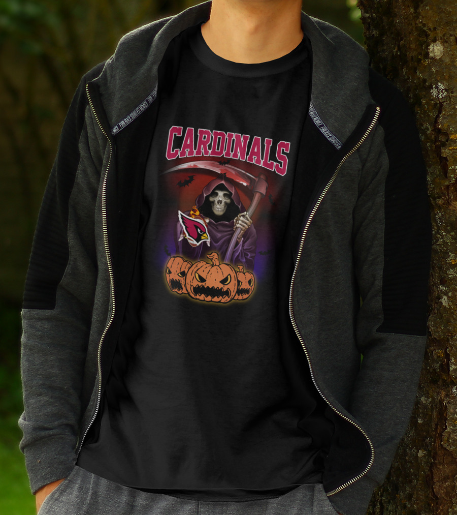 Arizona Cardinals Grim Reaper With Pumpkins And Scythe T-Shirt
