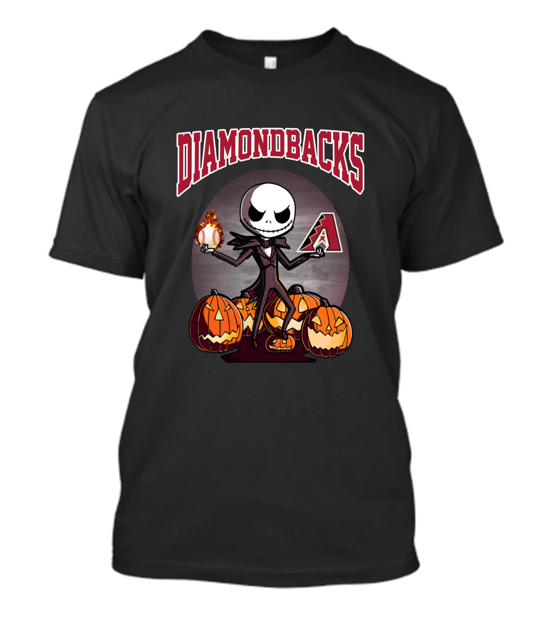 Diamondbacks Halloween Baseball Character With Pumpkins And Flame Ball T-Shirt
