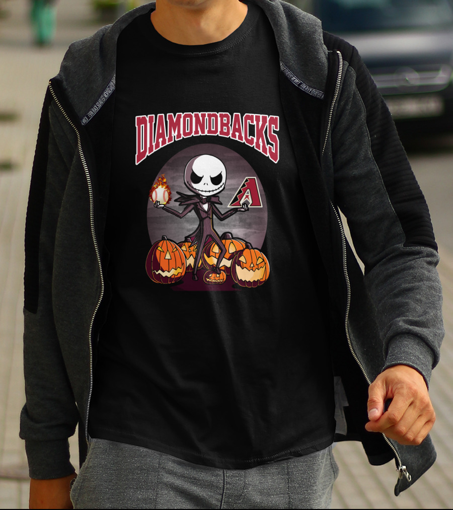 Diamondbacks Halloween Baseball Character With Pumpkins And Flame Ball T-Shirt