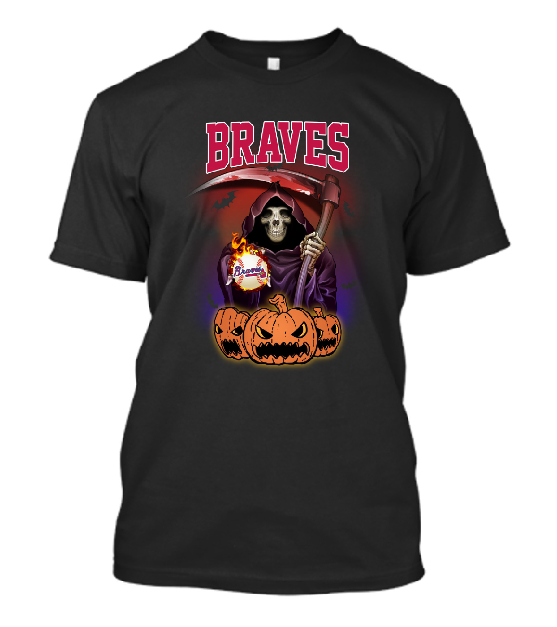 Braves Halloween Reaper With Pumpkins And Scythe T-Shirt