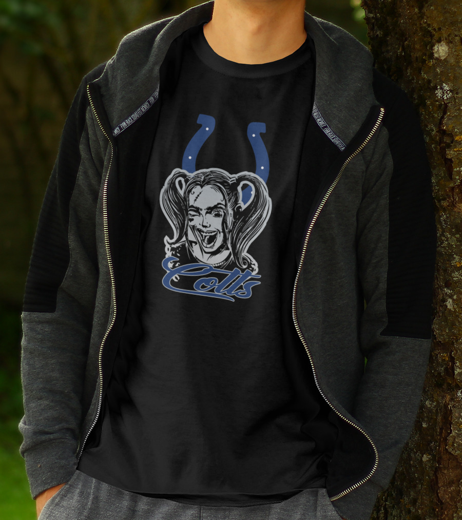 Harley Quinn Face Indianapolis Colts Horseshoe T-Shirt