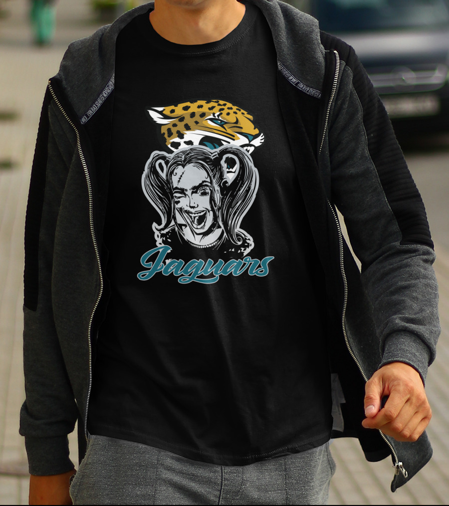Jaguar Head With Harley Quinn Face And Jaguars T-Shirt