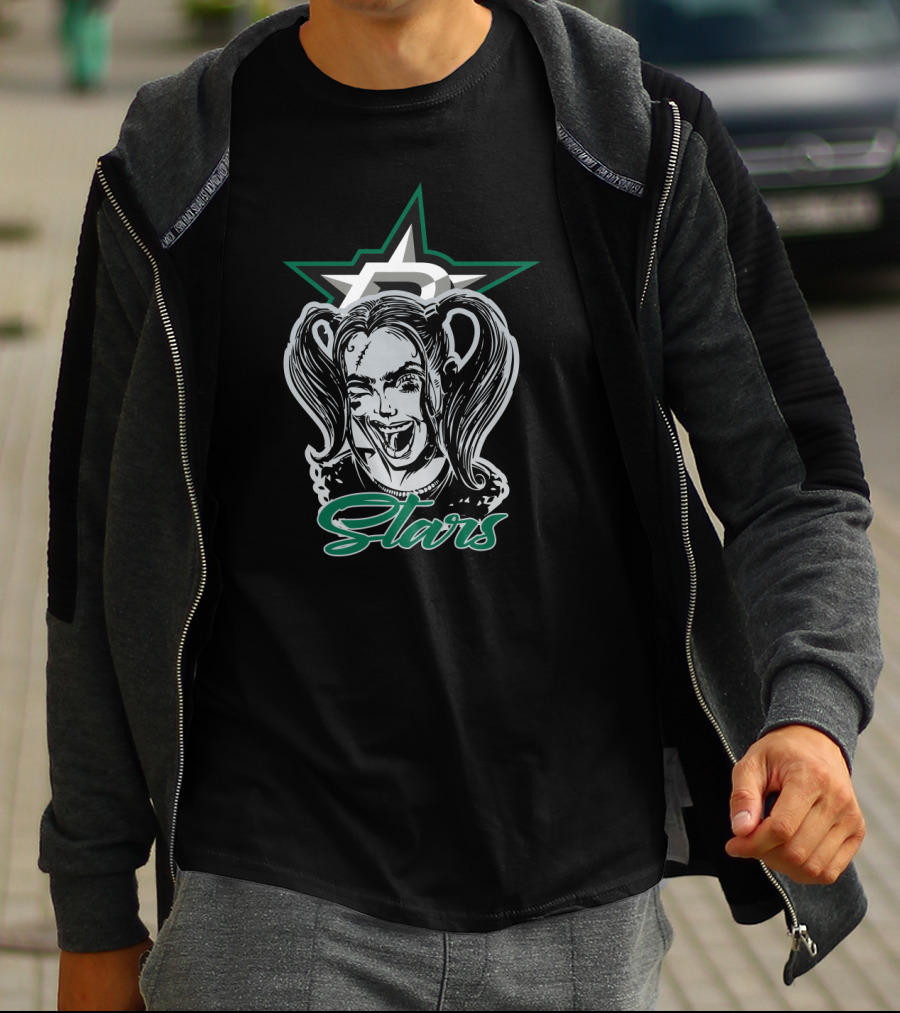 Harley Quinn Dallas Stars Fans Hockey Face Star T-Shirt
