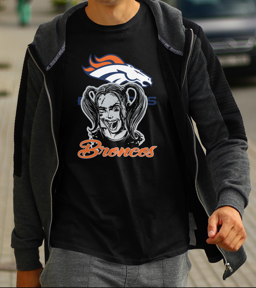 Harley Quinn Broncos Fans Denver Broncos Logo Combination T-Shirt