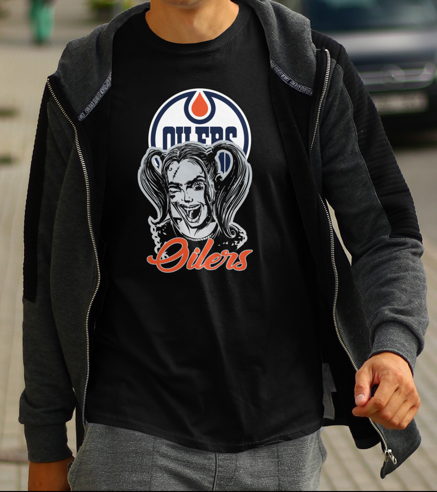 Oilers Fans With Harley Quinn Face And Edmonton Oilers T-Shirt