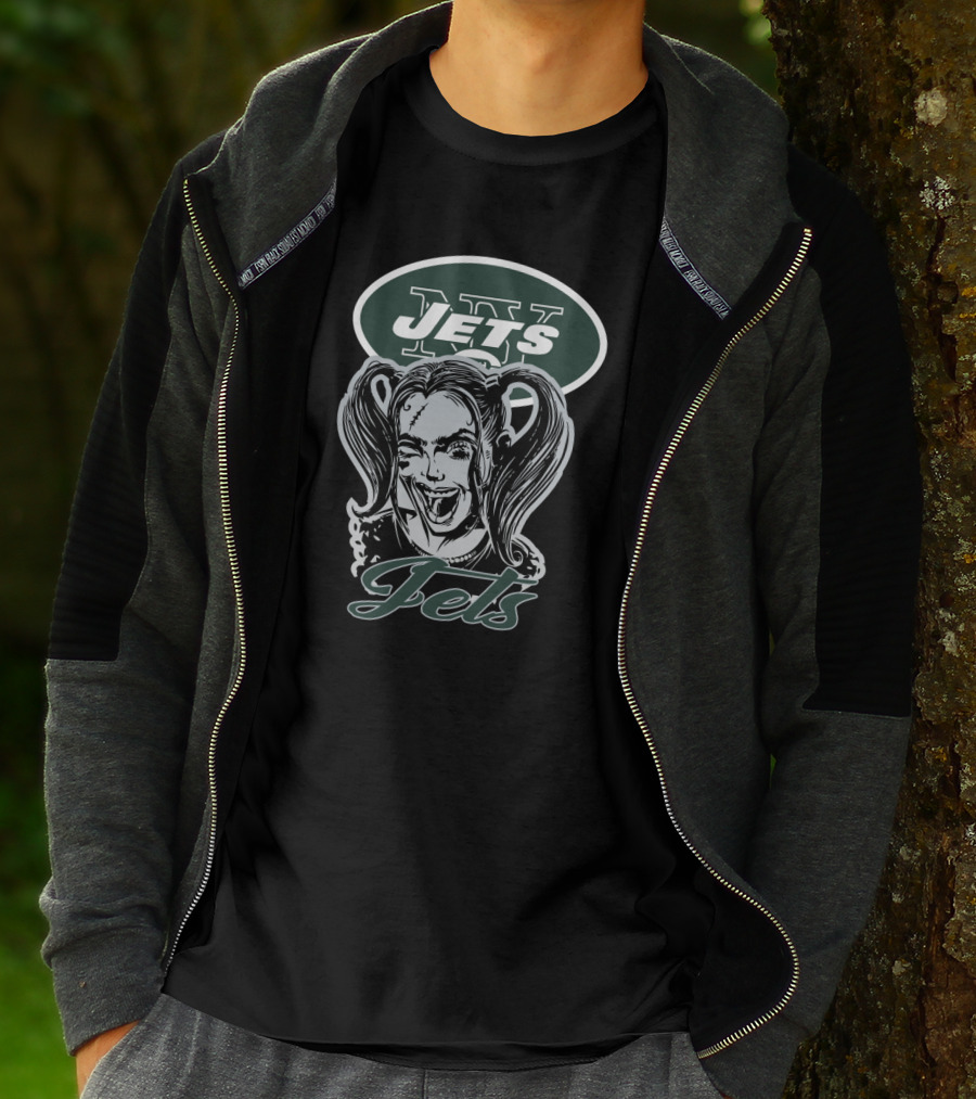 Harley Quinn And New York Jets Logo Crossover T-Shirt