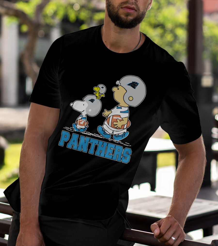 Snoopy And Woodstock With Carolina Panthers Football Helmets T-Shirt