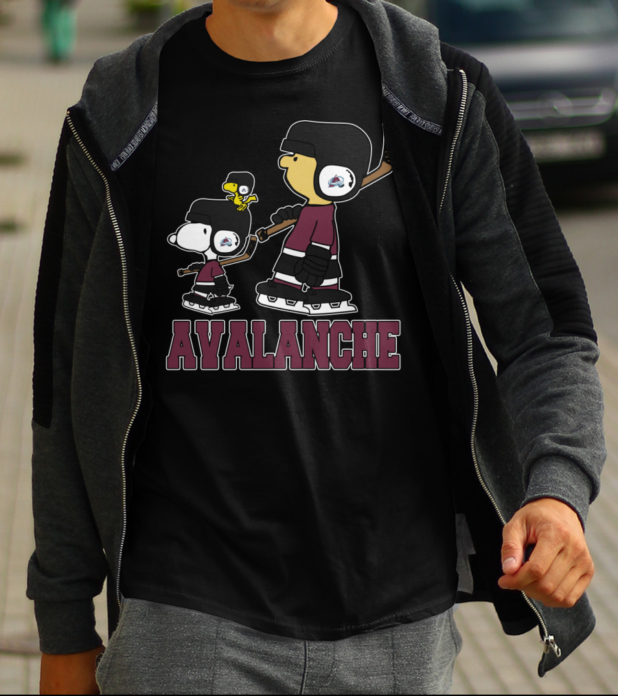 Avalanche Snoopy And Woodstock Skating With Colorado Avalanche Fans T-Shirt