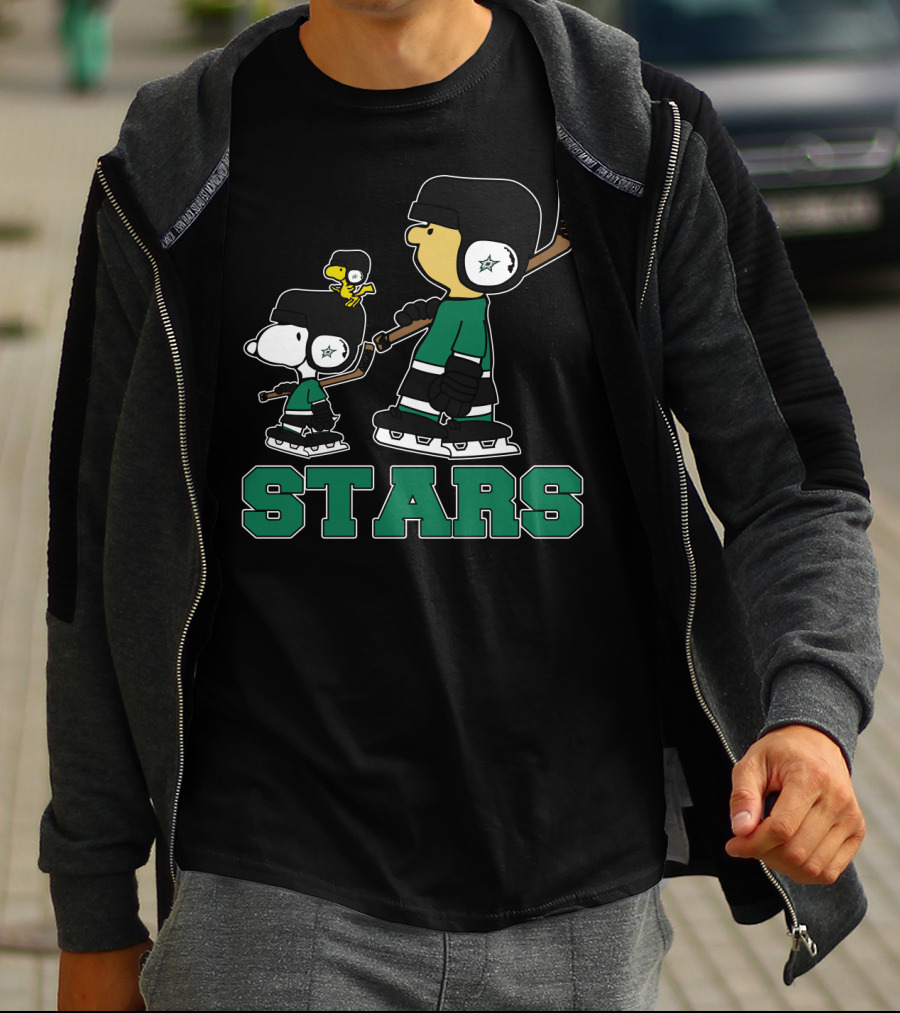 Snoopy And Woodstock Dallas Stars Hockey Team Fans With Stars T-Shirt