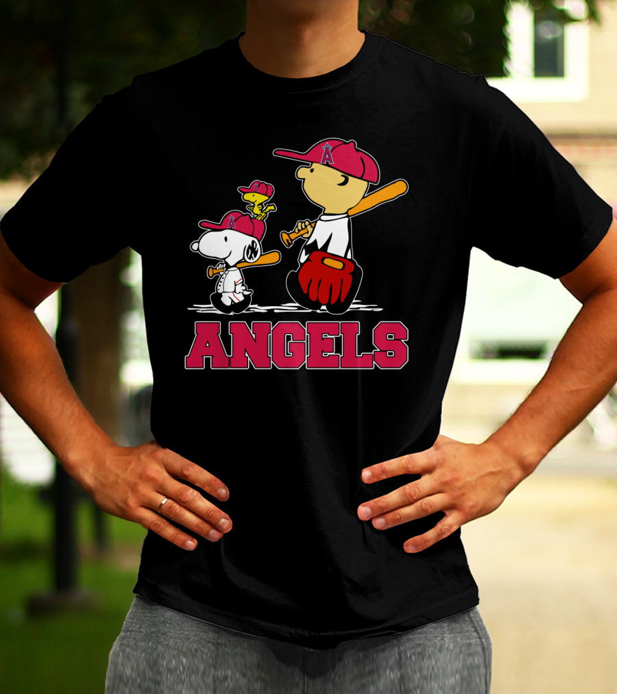 Snoopy Los Angeles Angels Baseball Fans With Woodstock And Bat T-Shirt