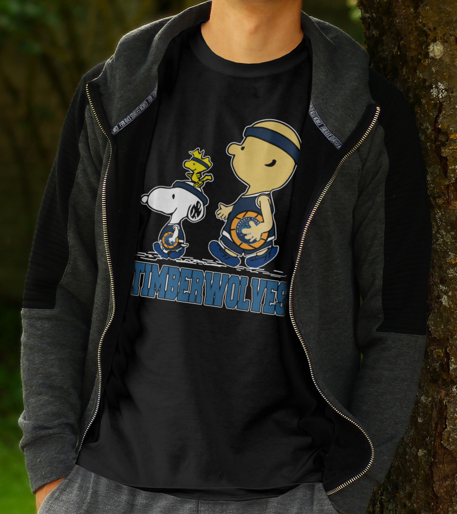 Snoopy Woodstock And Charlie Brown As Minnesota Timberwolves Fans T-Shirt