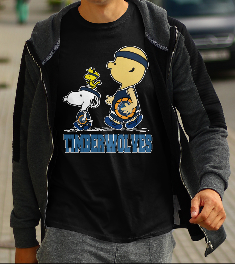 Snoopy Woodstock And Charlie Brown As Minnesota Timberwolves Fans T-Shirt