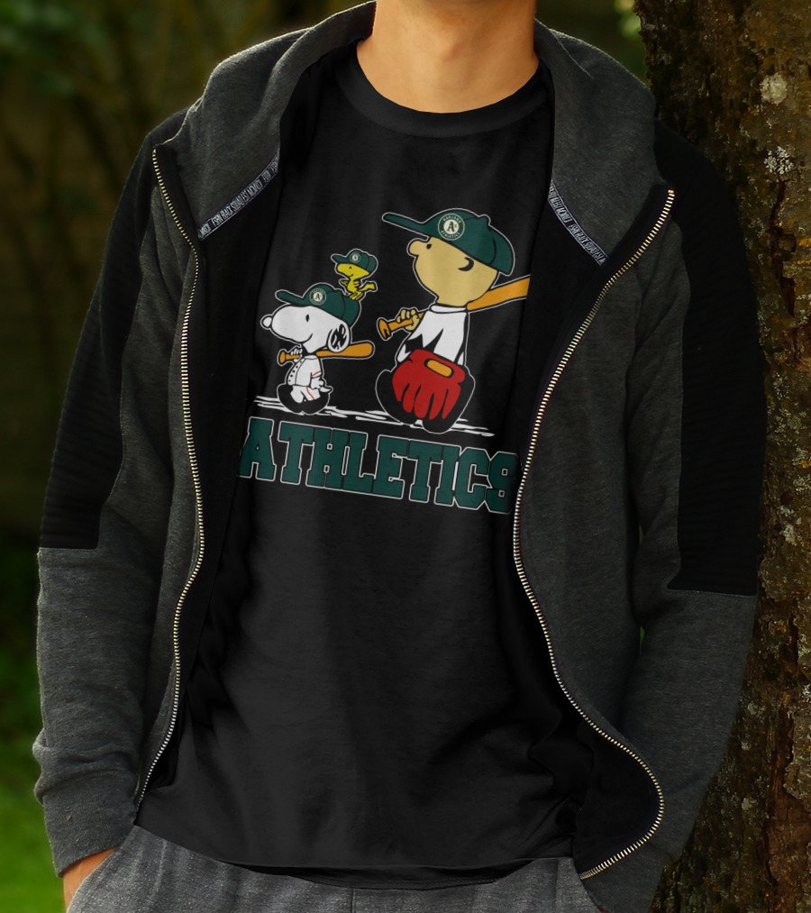 Snoopy Woodstock And Friends With Athletics Team T-Shirt
