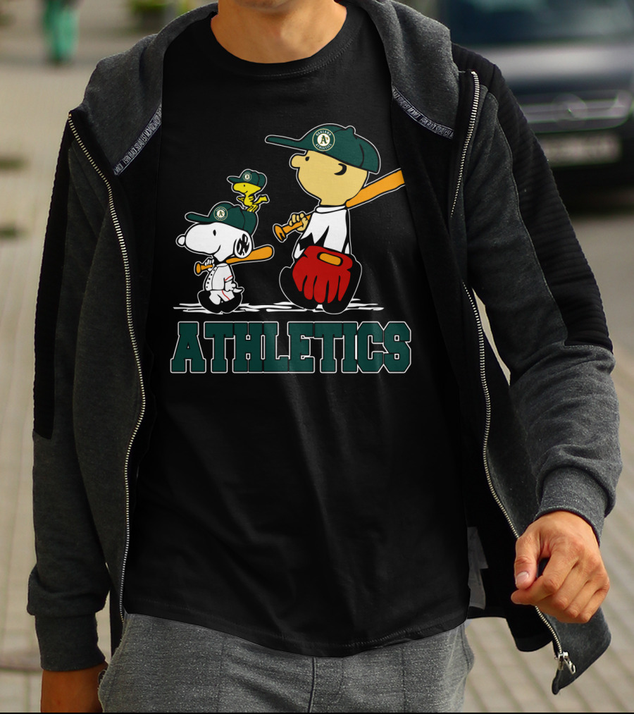 Snoopy Woodstock And Friends With Athletics Team T-Shirt
