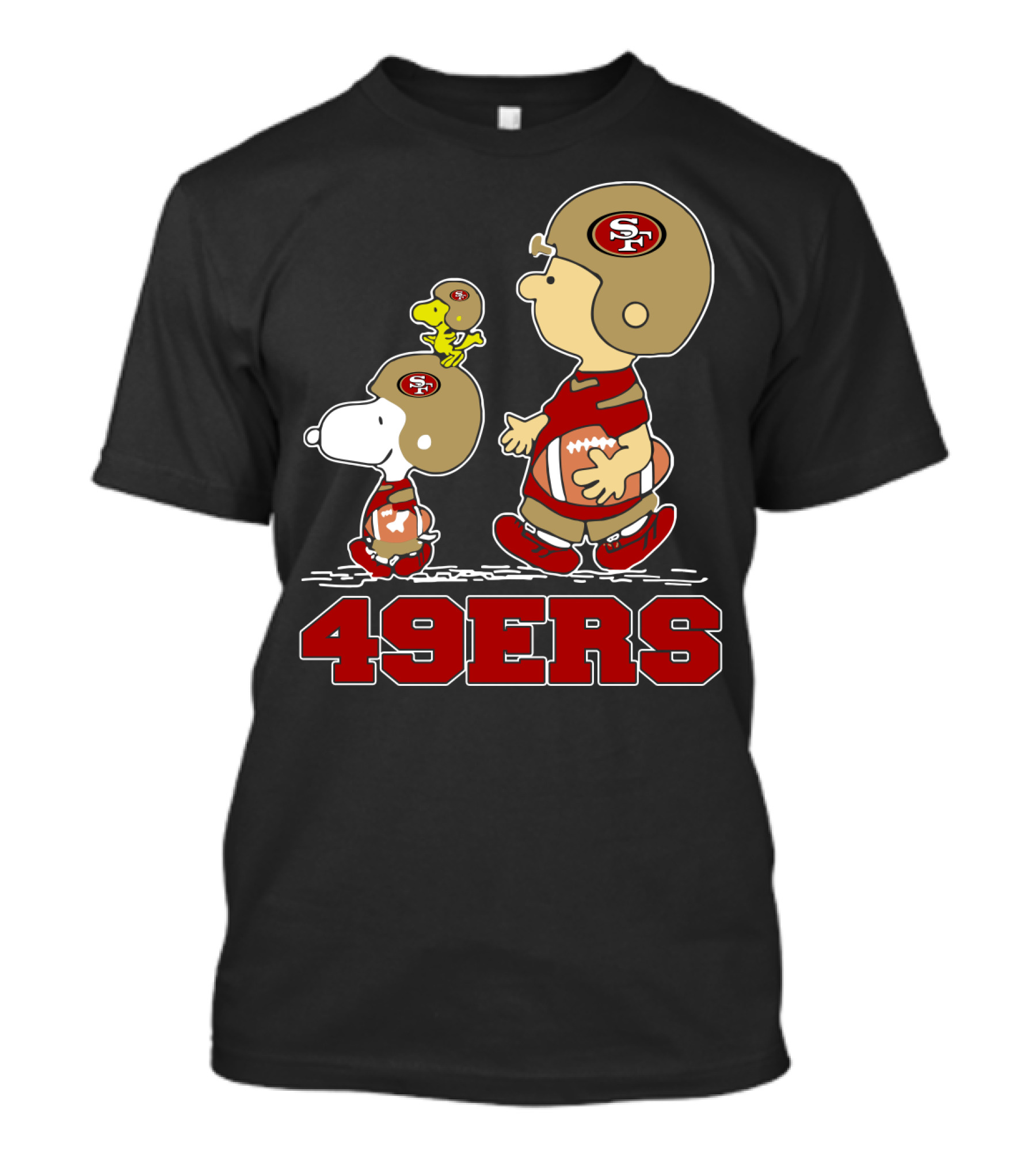 Snoopy And Woodstock With Charlie Brown San Francisco 49ers Football Team Fans T-Shirt