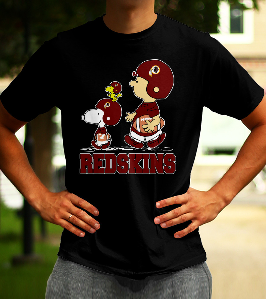 Snoopy Redskins Fans With Football Helmets And Peanuts Characters T-Shirt