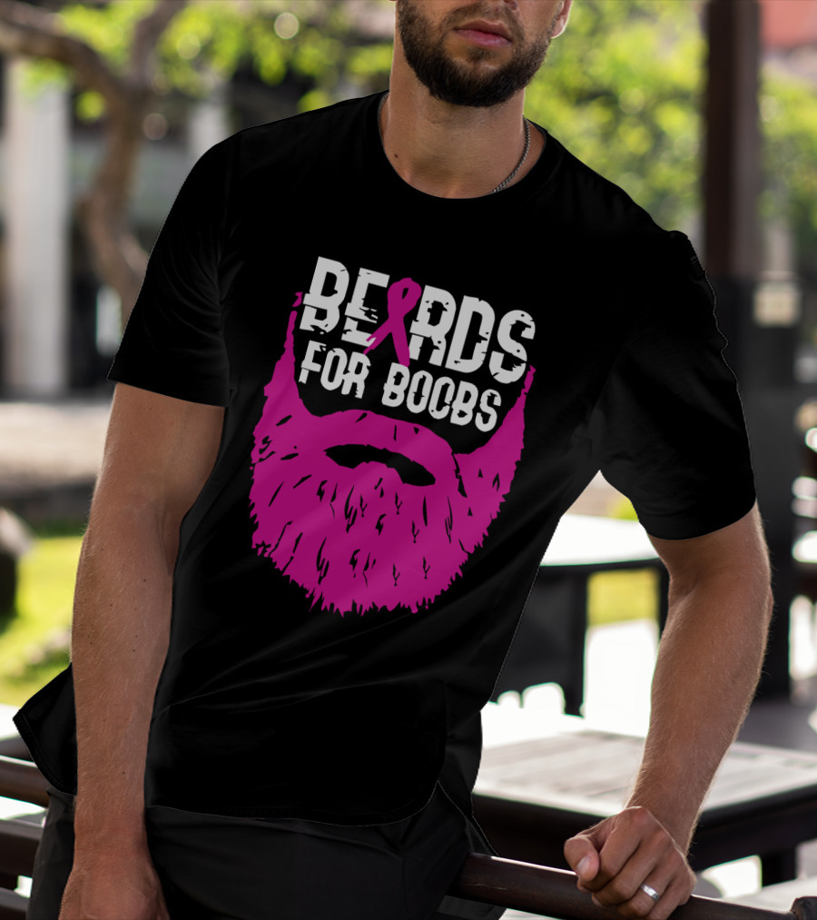 Beards For Boobs Breast Cancer Awareness Pink Ribbon Beard T-Shirt