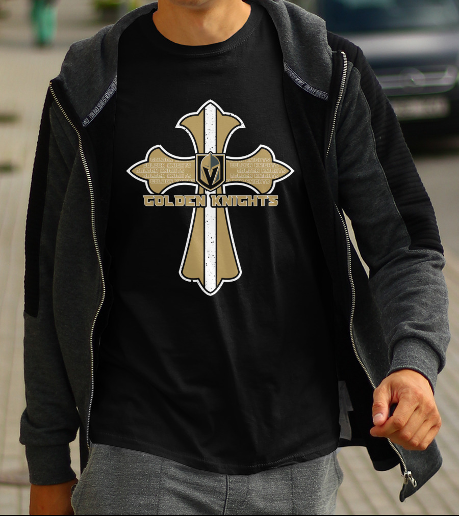 Golden Knights Cross Emblem With Vegas Hockey Team Crest T-Shirt