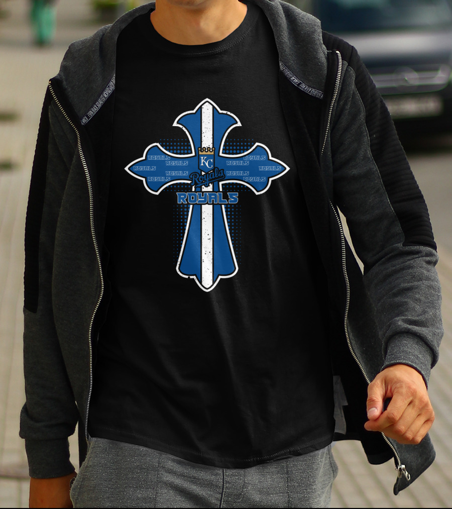 Kansas City Royals Cross With Royals Text And Kc T-Shirt