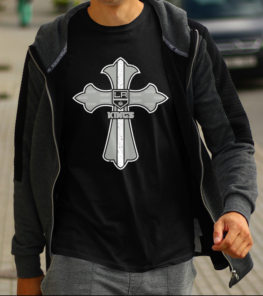 Cross For Jesus And La Kings Fans Kings Icon Black And White Tribute T-Shirt