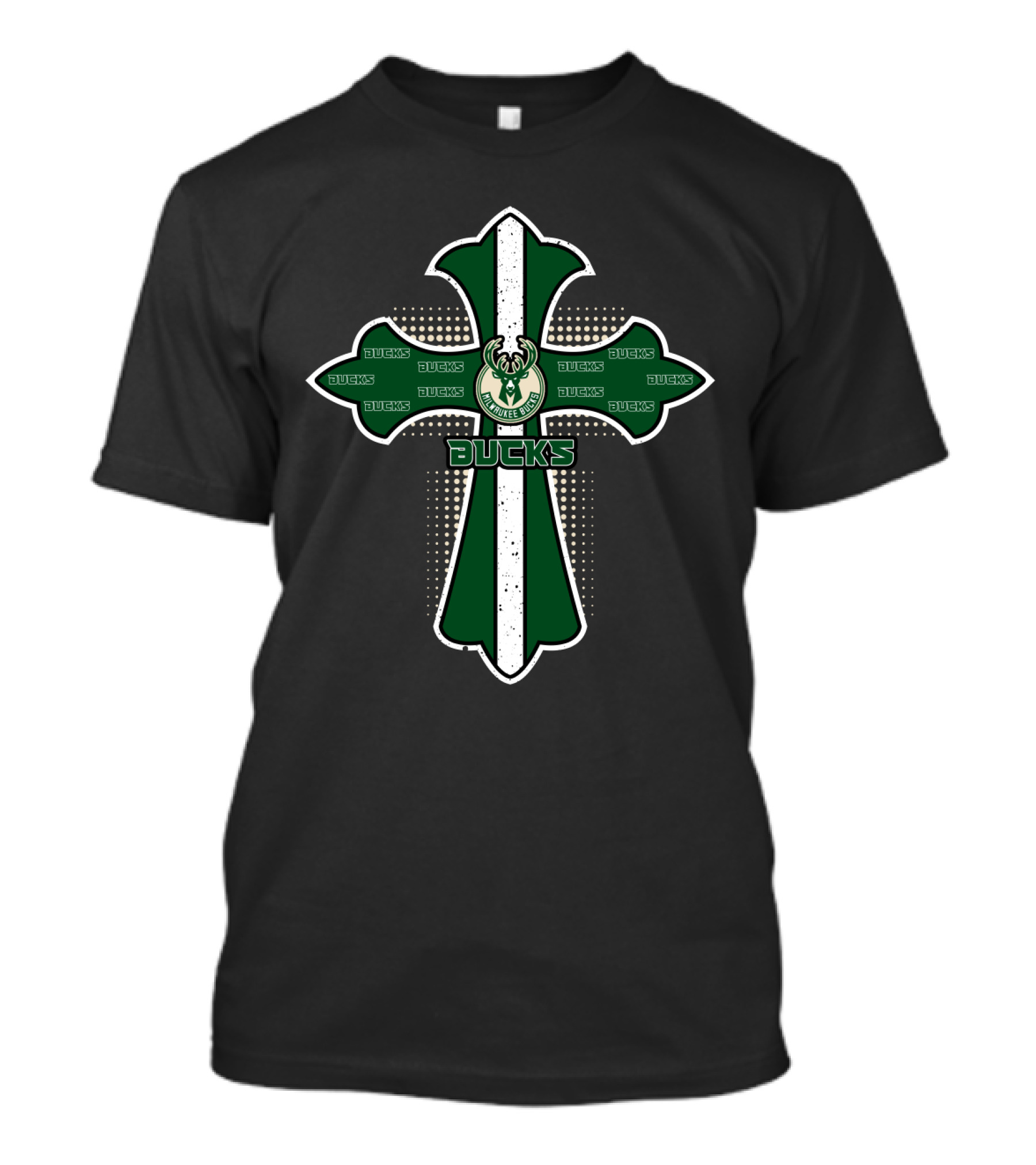 Bucks Fans Green Cross With Milwaukee Bucks T-Shirt