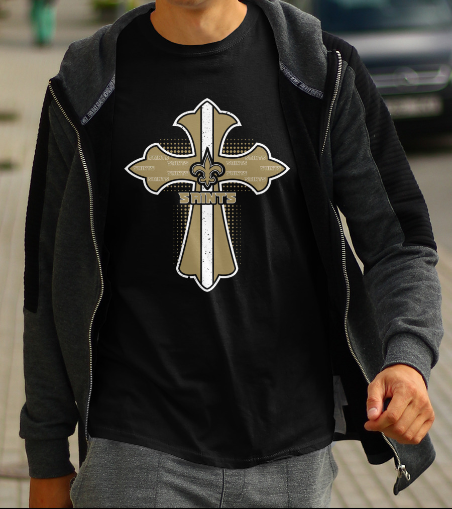 Saints Cross With Fleur-De-Lis For Jesus And New Orleans Fans T-Shirt