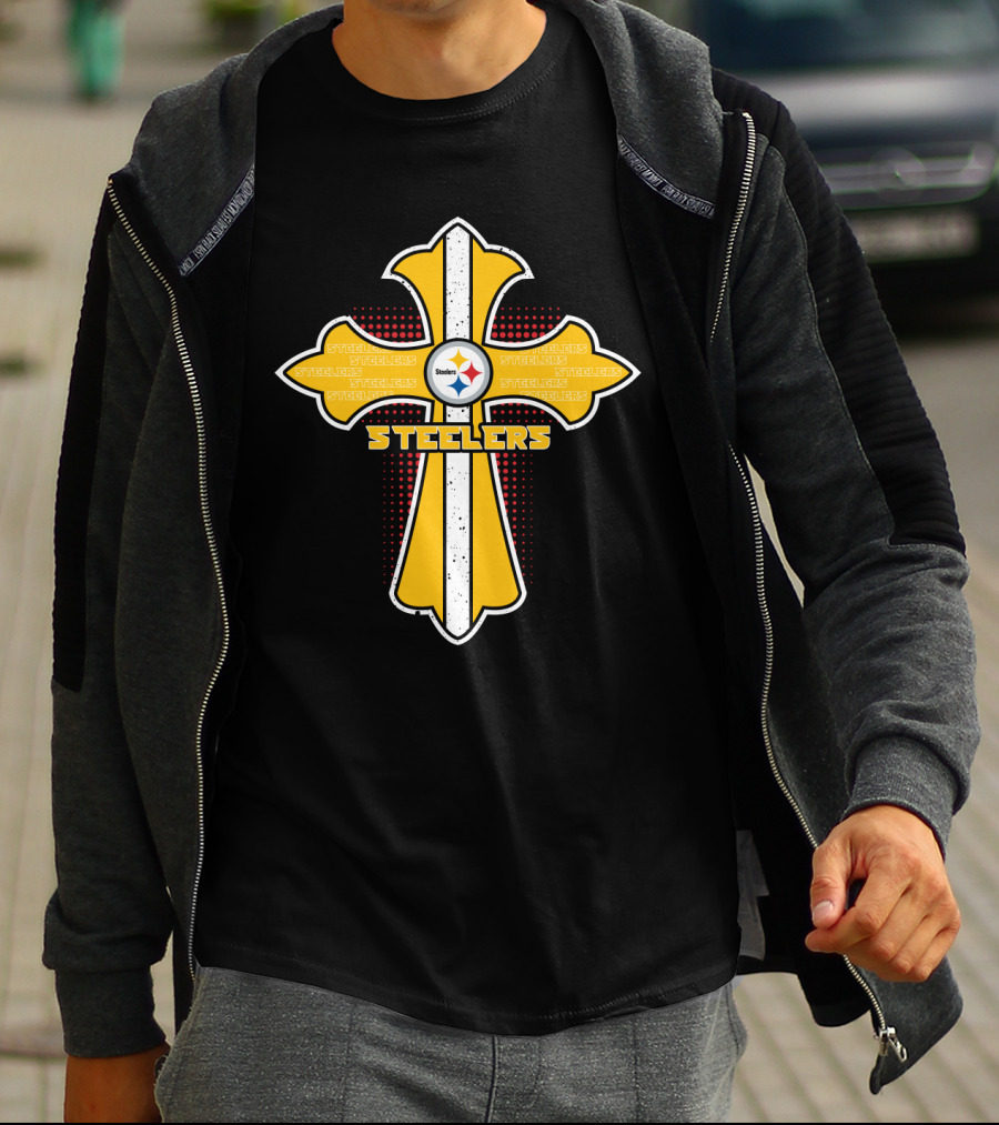 Steelers Fans Cross Featuring Pittsburgh Team Logo And Jesus Theme T-Shirt