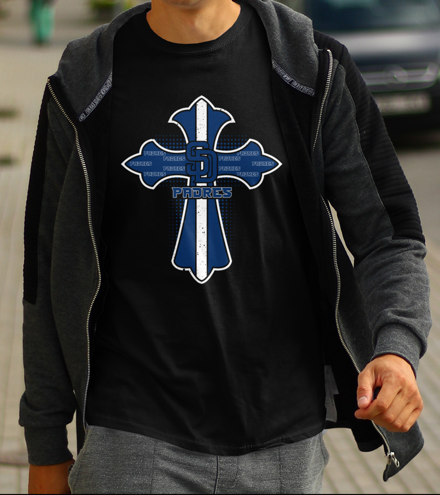 San Diego Padres Cross Logo With Padres Text For Jesus Devotion T-Shirt