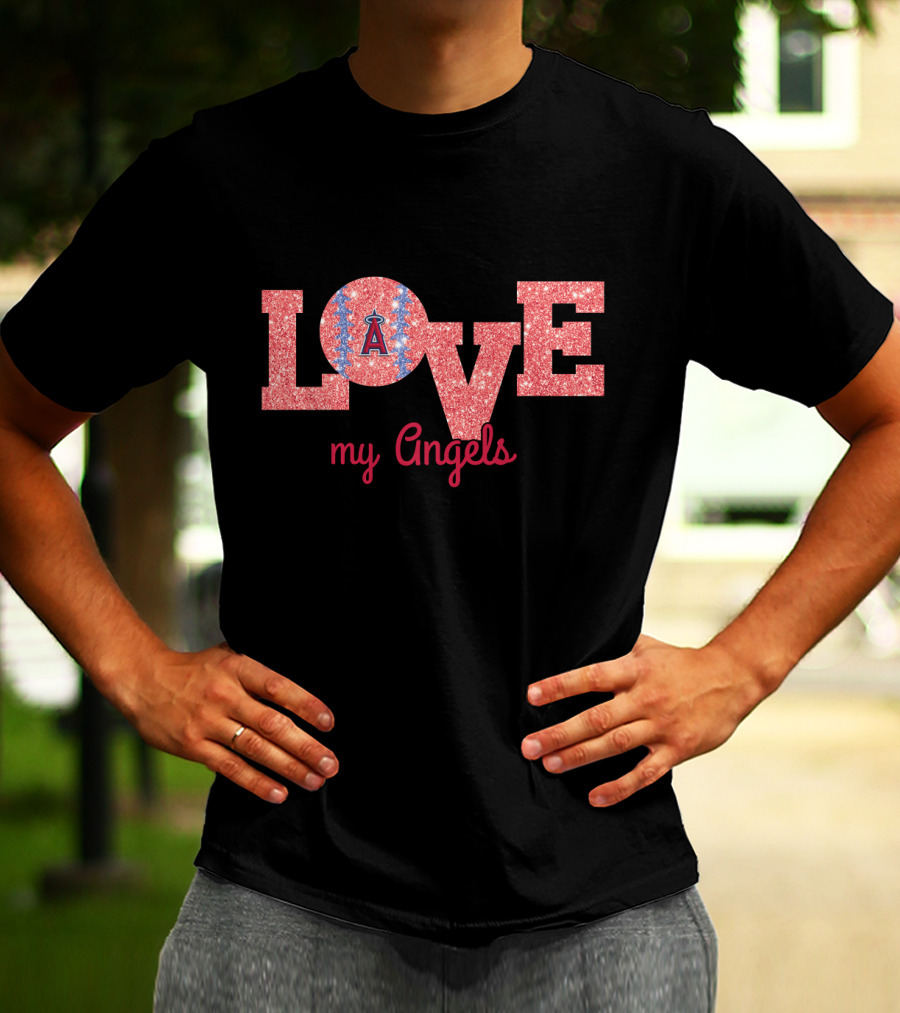 Love My Angels Glitter Baseball Los Angeles Fans T-Shirt