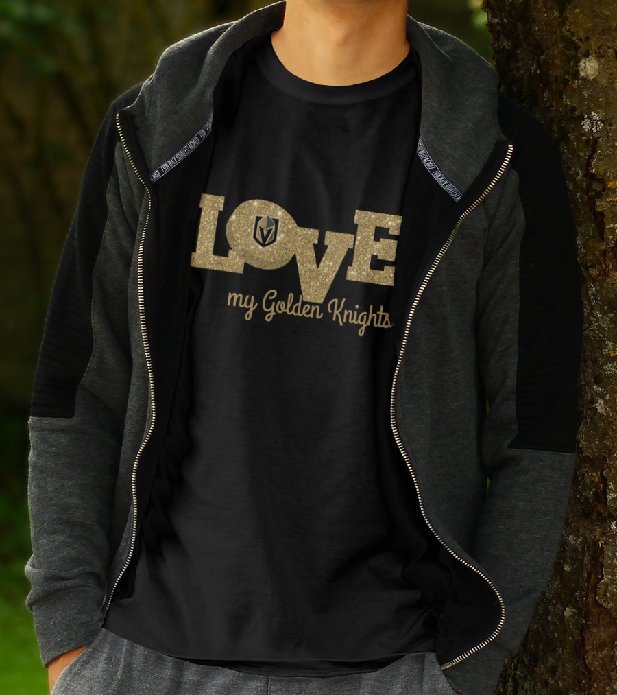 Glitter Love My Golden Knights With Vegas Logo T-Shirt